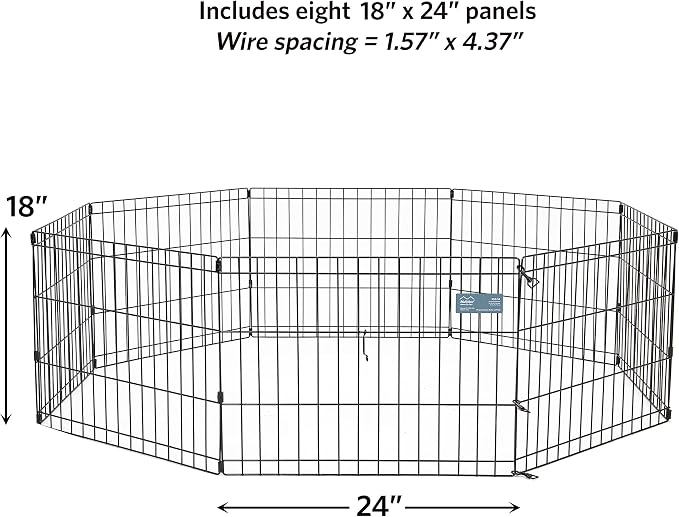 MidWest Homes for Pets 18-Inch Exercise Pen, for Indoor and Outdoor use, 16 Sq Feet of Play, Folding Dog Pen, No Door Design for Maximum Security, Easy to Set Up, Foldable Dog Playpen