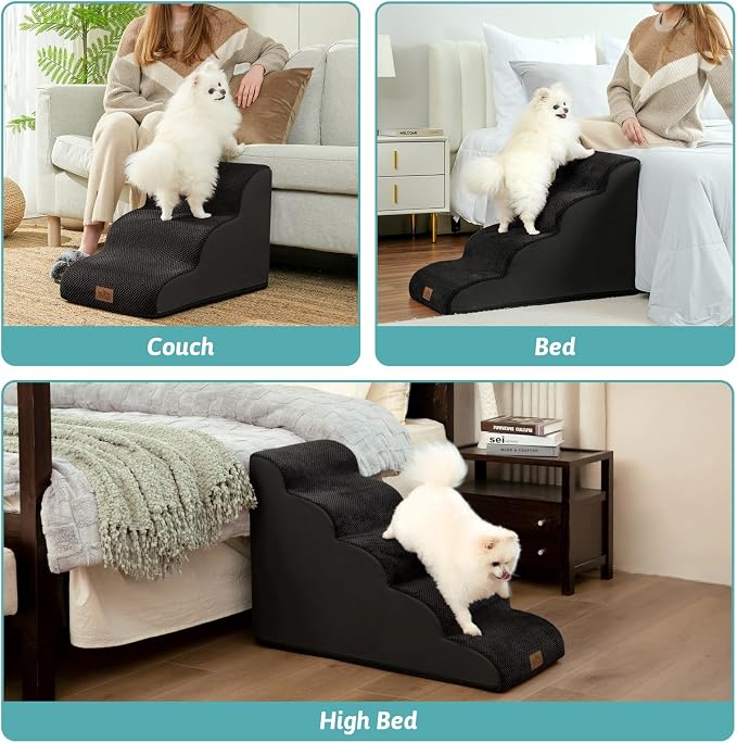 COZY KISS Dog Stairs for High Bed 22.6" H, Small Dog Step for Puppy, Older or Cat, Curved Ramp for Car, Ladder with High Density Foam, Lightweight, Durable, 15.7x33x22.6 inch, 5 Step, Black