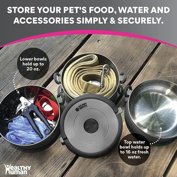 Healthy Human Travel Pet Bento Bowls, 3 Pack, Gray