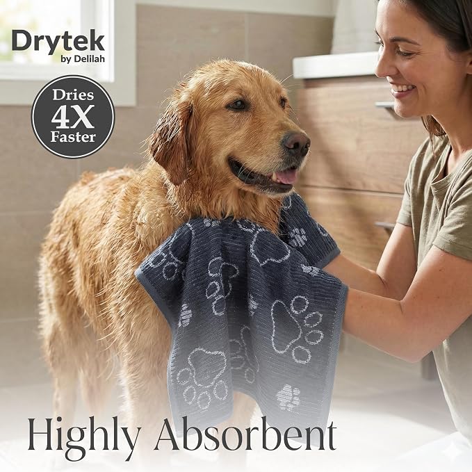 Delilah Home Drytek Dog Towel - Quick-Dry Pet Towel for Large Dogs, Ultra Absorbent & Odor-Resistant - Lightweight Sand-Resistant for Outdoor Bath, Grooming Supplies, Beach & Travel - 30x54 in - Black