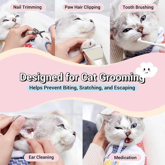 27.5" Large Cat Wrap for Nail Trimming Medicine Ear Cleaning Teeth Brushing | Self-Stick Cat Grooming Wrap,for Cats & Small Dog,Anti-Scratch Anti-Escape Cats Swaddle Burrito Cloth