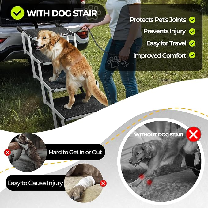 Auto Dynasty Dog Stairs for Large Dogs, 5 Step Foldable Dog Ramp for Car, Truck and SUV with Non-Slip Surface, Lightweight Pet Stairs Suitable for Sofas and Bed, Supports Up to 150 lbs