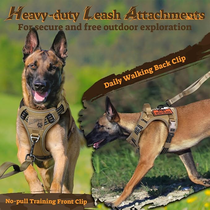 rabbitgoo Tactical Dog Harness for Small Dogs, No Pull Service Pet Vest | Military Molle System & Easy Control Handle, Adjustable and Reflective for Walking and Training, Brown, Small