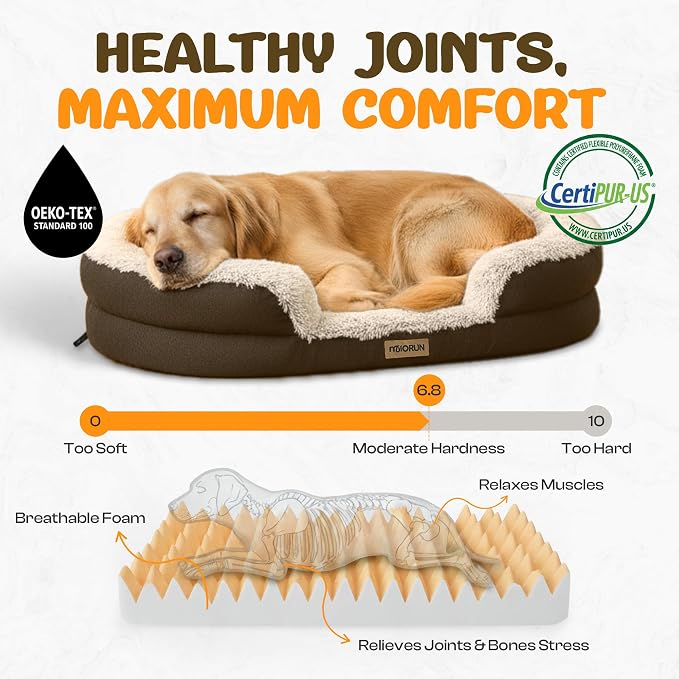Fluffy Orthopedic Calming Plush Sofa Dog Bed - Medium &amp; Large, 43in, Coffee