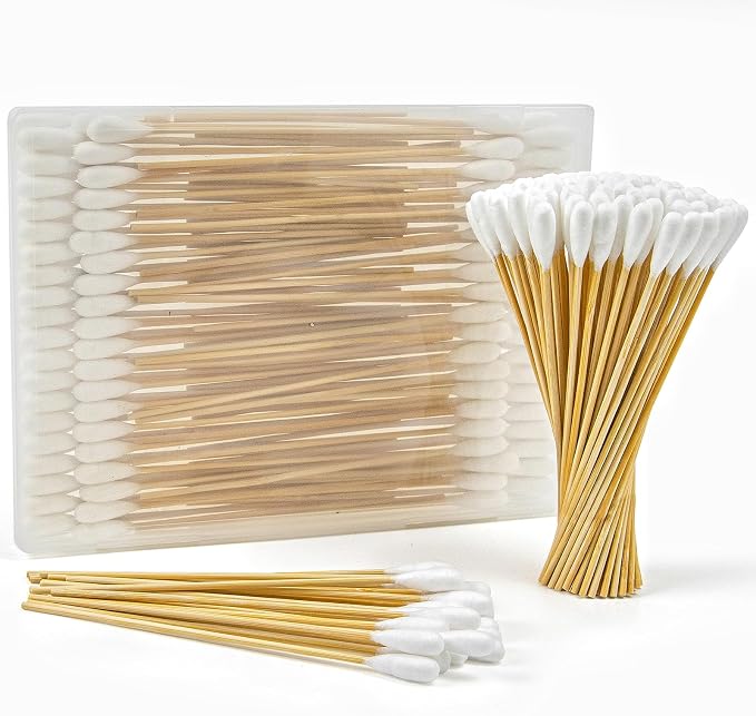 100 PCS Large Cotton Swabs with Storage Box - 6 Inch Dog Ear Swabs with Bamboo Handle for Pet Cleaning - Soft Cotton Head, Gentle and Lint-Free, Specific for Pets, Dog Ear Cleaner Tool