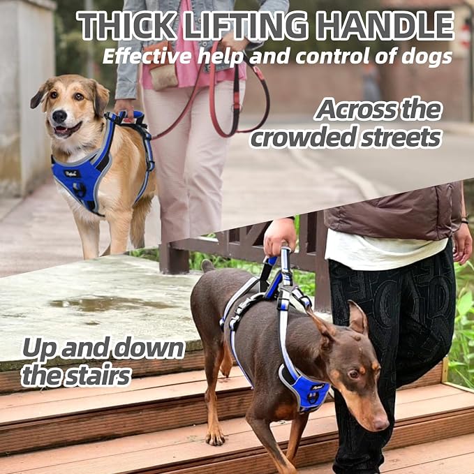 PUPTECK Escape Proof Dog Harness with Padded Handle, No Pull Pet Vest Harness Durable Reflective for Medium Large Dogs Walking Training and Running, Navy Blue, XL