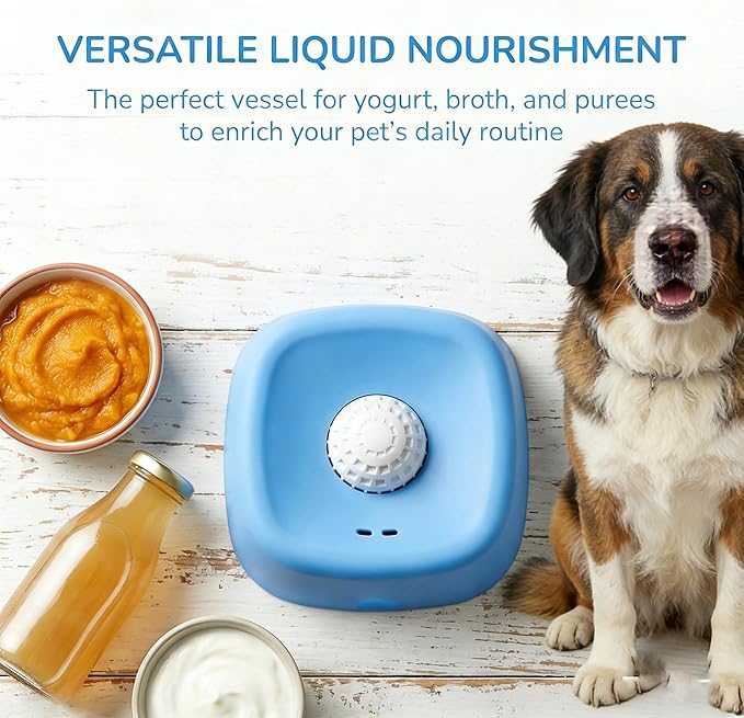Slow Feeder Dog Bowl, Rolling Lick Ball & Lick Mat for Dogs Cats, Spill-Resistant Puzzle Feeder for Liquid Treats, Food-Grade Rubber, Non-Slip Interactive Toy for Anxiety Relief & Boredom (Blue-1PCS)