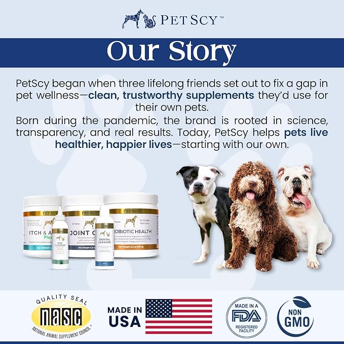 PetScy - Probiotic Chews for Dogs, Probiotic for Dogs of All Ages, Sizes & Breeds with Prebiotic Fiber and Pure Omega-3 | Improves Skin, Coat, and Gut Health, 30 Chews