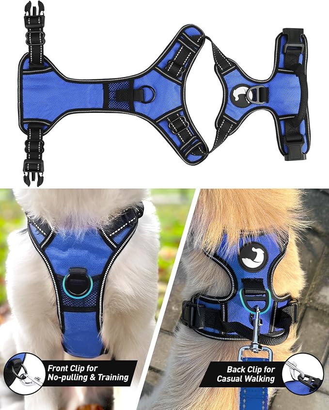 Joytale Dog Harness (Chest: 15-34"), Dog Collar and 6FT x 1" Wide Dog Leash Set, Reflective Neoprene Padded Collar and Leash, and Adjustable Soft Harness with Handle for Dogs