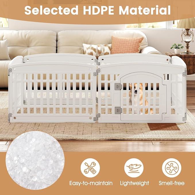 PETSITE 6-Panel Plastic Dog Playpen with Door, 24 Inch Tall Shape-Customizable Pet Playpen Indoor Outdoor, Ideal for Small & Medium Dogs and Puppies, with Lockable Door, Easy to Assemble