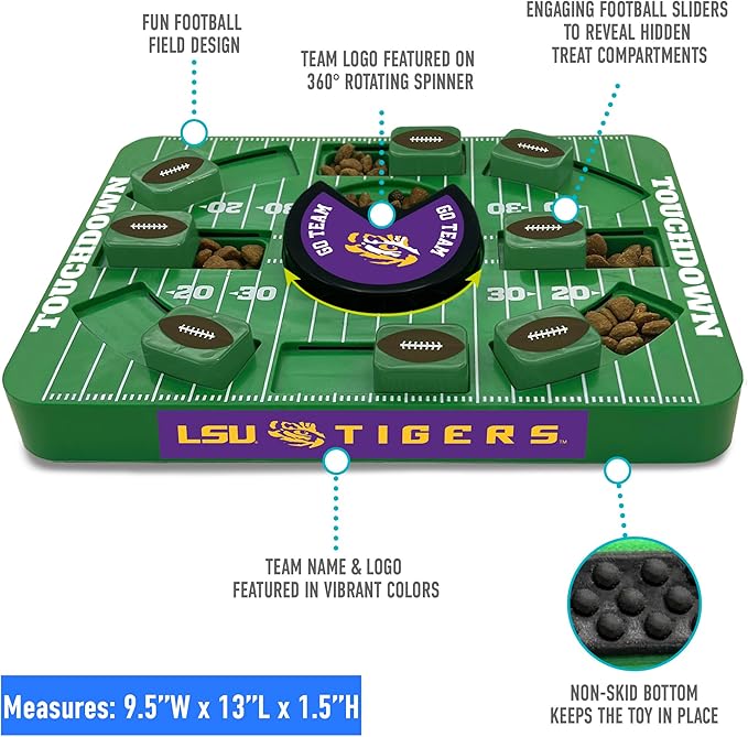 Pets First NCAA LSU Large Puzzle Toy, Interactive Treat Toy for Dogs, New Size, Slow Feeding Toy