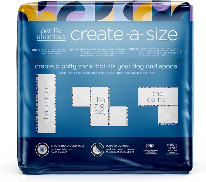 Pet Life Unlimited Create-a-Size Puppy Pads for Dogs, 50 Count, 22" x 22" Dog & Puppy Potty Training Pee Pads, Fragrance-Free, Customizable Layout, Leak-Proof, Super Absorbent, Quick-Dry, Made in USA