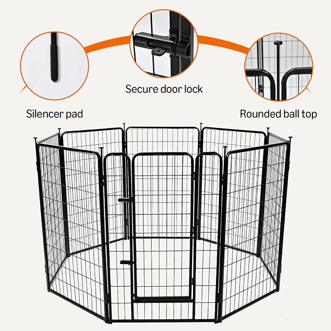 Amazon Basics Dog Playpen, 8 Panels Metal Fence with Door, Foldable for Indoor and Outdoor Use, Suitable for Small to Medium Sized Dogs, 42 Inch Height, Black