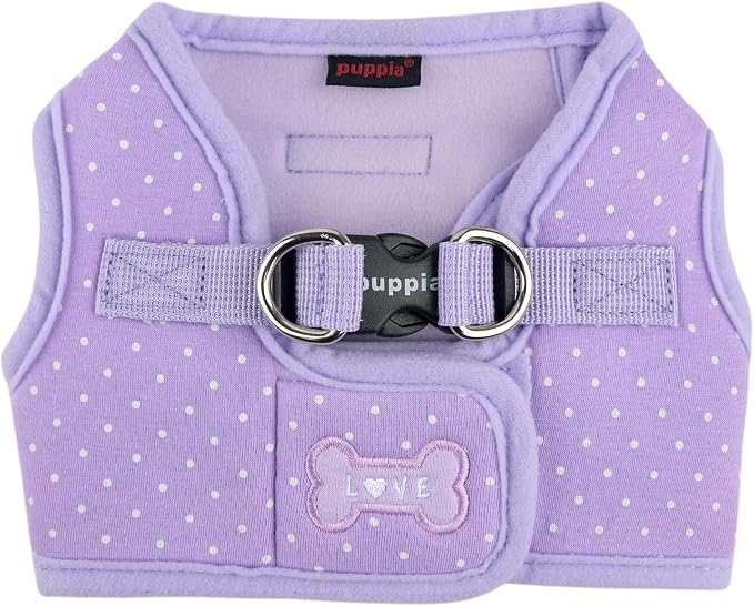 Puppia Dotty Dog Vest Harness B (Step-in) Fashionable Polka Dot Pattern Spring Summer Harness for Small Dogs, Violet, Medium