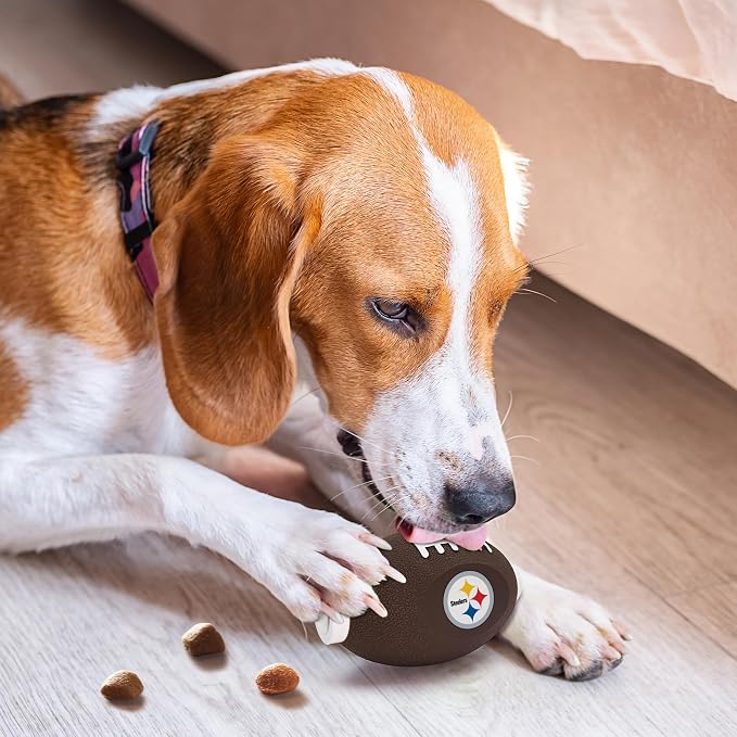 NFL Pittsburgh Steelers Football Treat Dispensing Toy for Dogs and Cats, Rubber Ball Pet Toy, Interactive Fun Doggie Treat Toy, Natural Rubber Feeding Toy