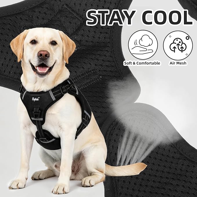 PUPTECK Dog Harness Medium Sized, No Pull Step-in Pet Vest Harness, Adjustable Soft Padded Reflective Safe Night Walking, No Choke Easy On & Off, Black M