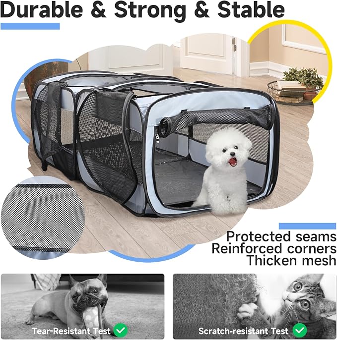 2-in-1 Dog Playpen, 73''Pop Up Cat Puppy Pet Playpen Indoor/Outdoor Cats Enclosed, Cat Dog Tent Crate Cage Kennel, Portable Playpen for Kitten, Small Animals Play Pen(No Divider, Unified Space)