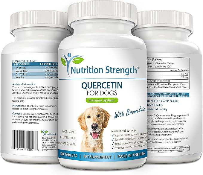 Quercetin for Dogs with Bromelain to Support Balanced Immune System, Promote Inflammatory Relief & Antioxidant Activity, Quercetin for Dog Allergies, 120 Chewable Tablets