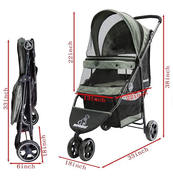 ROODO 3-Wheel Pet Stroller - Cationic Ash, up to 30lbs