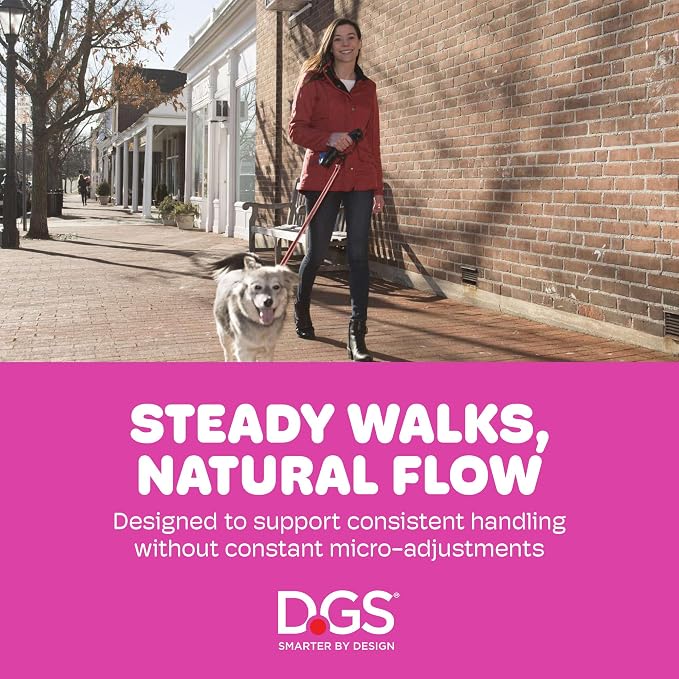 Dog Gone Smart I’m Gismo Handle with Poop Bag Dispenser - Ergonomic One-Hand Leash Holder with Silicone Grip - Smooth Rail System for Controlled Walks - Supports Dogs Up to 85 lbs - Hot Pink