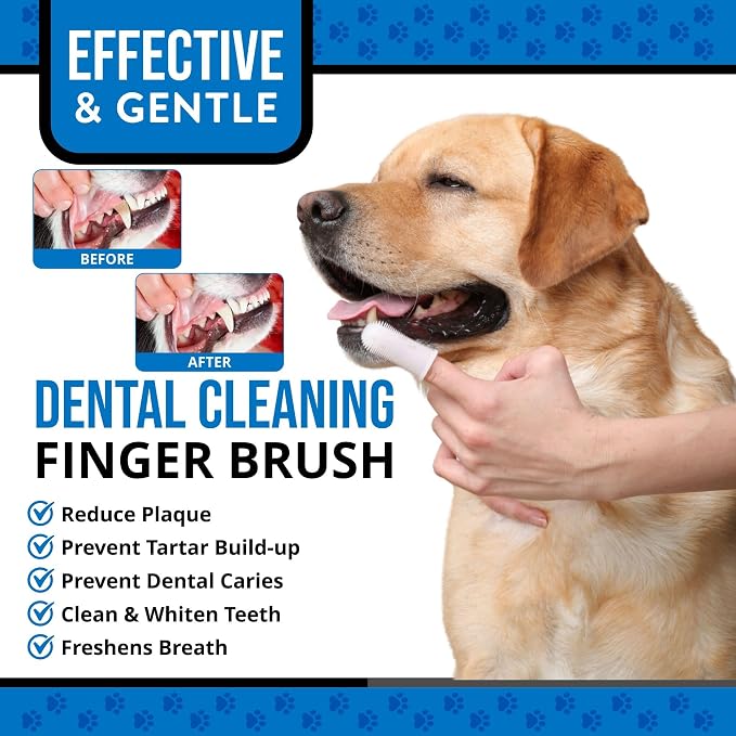 Dog Finger Toothbrush – Soft Silicone Finger Brush for Dogs & Puppies – Gentle Dental Care for Pets – Easy-to-Use Dog Toothbrush for Small, Medium & Large Breeds (Blue/White)