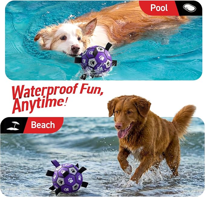 QDAN Dog Toys Soccer Ball with Straps - Dog Water Toy, Puppy Birthday Gifts, Durable Dog Balls for Small Medium Dogs （6 Inch） | 6 Inch Herding Ball for Small Dogs, Puppy Toy, Outdoor Toys Balls to Keep Them Busy, Dog Birthday Gift, 20-40 lbs Dogs