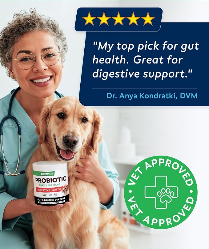 STRELLALAB Dog Probiotics Chews + Enzymes Gut Health Support