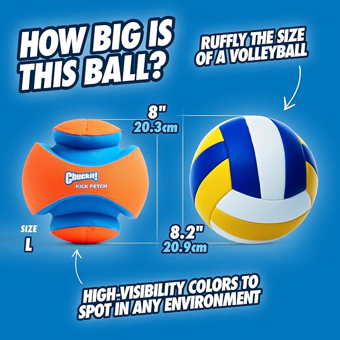 Chuckit! Kick Fetch Ball Dog Toy, Large, 8in, for Large Dogs, Floats | Floats in Water for Interactive Play and Fetch with Large Dogs; Durable Construction Withstands Rugged Outdoor Use
