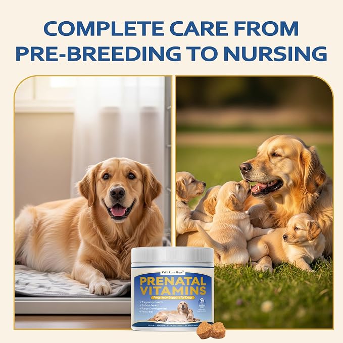 Dog Prenatal Vitamins - Supports Pregnancy Wellness, Puppy Growth & Lactation and Recovery | Riched Essential Nutrients - DHA, Folic Acid,Iron, Calcium | Advanced Multivitamin for Pregnant and Nursing
