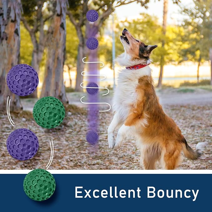 2 Pack Indestructible Squeaky Dog Balls for Aggressive Chewers, Durable Rubber Chew Toys for Teething, Anxiety Relief Perfect for Large, Medium Breeds, Indoor Outdoor Use