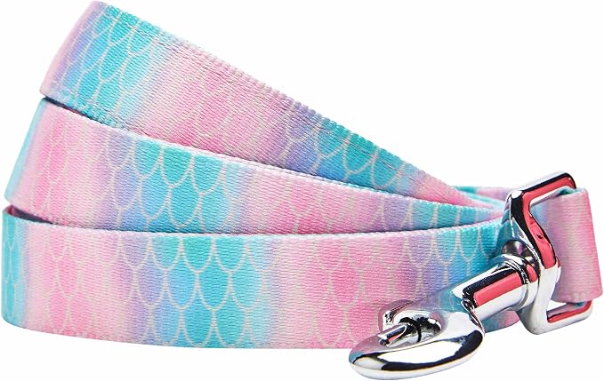 Blueberry Pet Summer Sparkle Dog Leash, Large Size, 4 ft x 1", Pink and Blue, Ocean Mermaid Scales Print Nautical Pet Leash