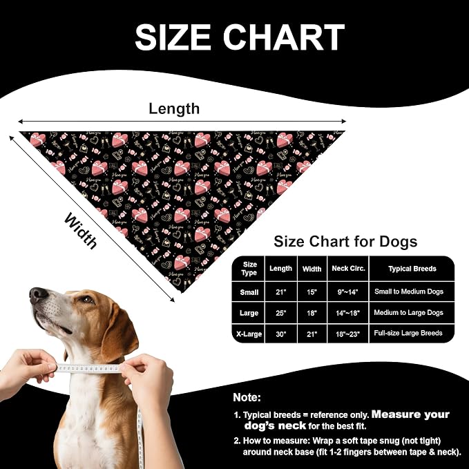 Valentine’s Day Dog Bandana for Medium to Large Dogs, Medium, Black