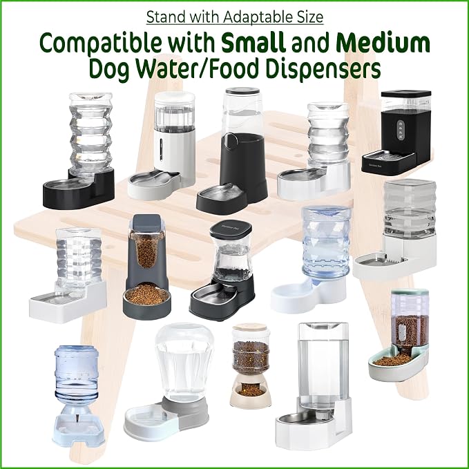 Stand for Dog Water Food Dispensers - Bamboo Holder for Elevated Raised Automatic Gravity Dog Feeders - Suitable for Medium to Large Breeds