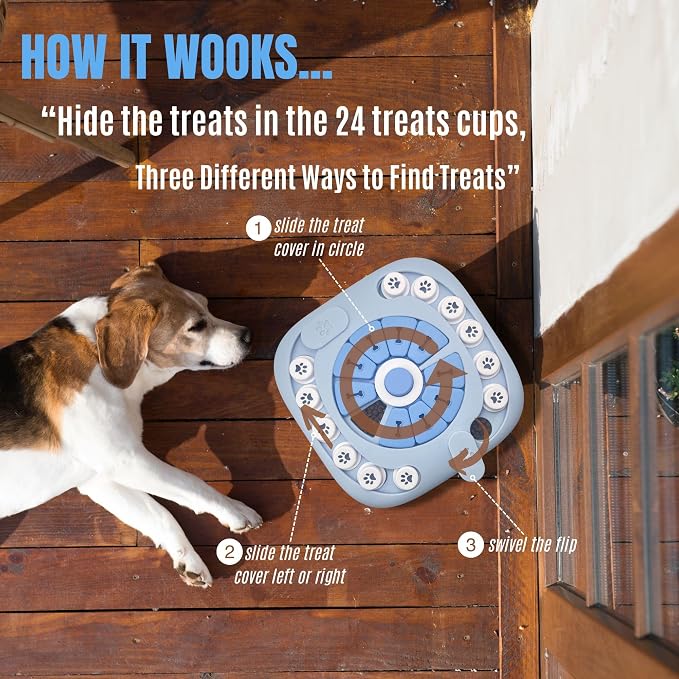Dog Puzzle Toys Level 2, Dog Puzzles for Smart Dogs, Interactive Dog Treat Puzzles for Large Medium Small Dogs with Suqeaky Dog Button Design