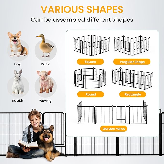 Dog Playpen 24in 8 Panels - Pet Fence, Black