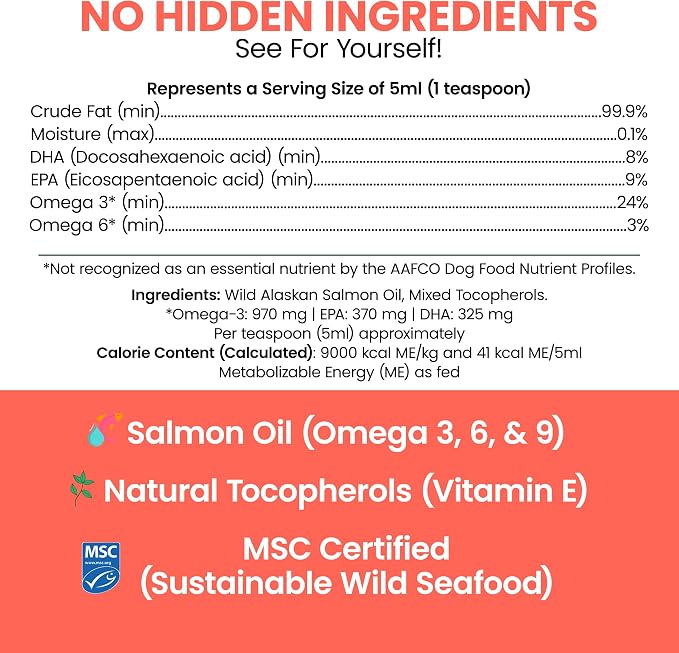 Alaskan Salmon Oil for Dogs and Cats 8oz - Fish Oil Omega 3 EPA & DHA for Skin and Coat, Shedding, Itchy Skin and Allergies, Joint Support - Liquid with Pump, MSC Certified, Made in USA - Chew + Heal