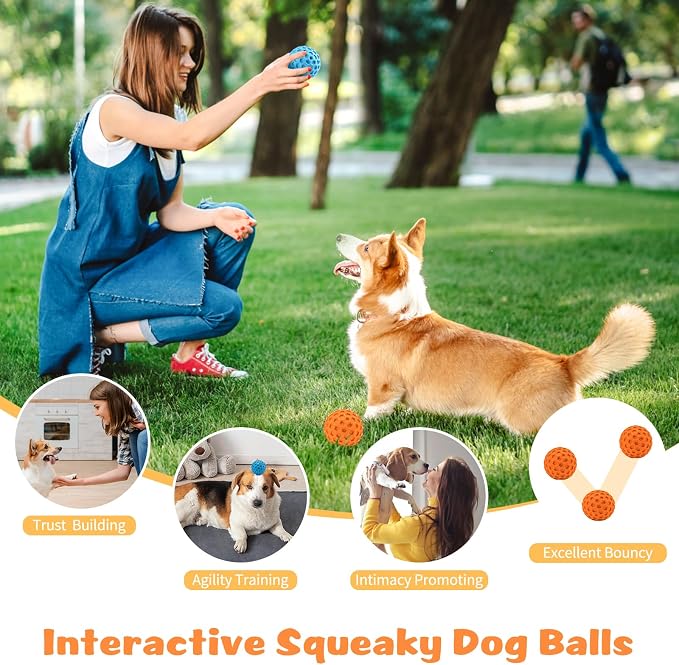 HIPPIH Indestructible Squeaky Dog Toys, Interactive Dog Balls 2 Pack | Chew Toys for Aggressive Chewers, Natural Rubber, Large/Medium Dogs, Tough Puppy Teething Toy, Relieve Anxiety