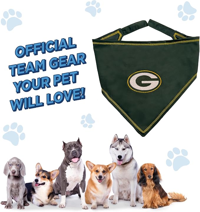 Pets First NFL Green Bay Packers TIE Bandana, Large/X-Large. Dog Bandana Scarf Bib for Pet Cat Dog. The Ultimate Game-Day, Party Bandana