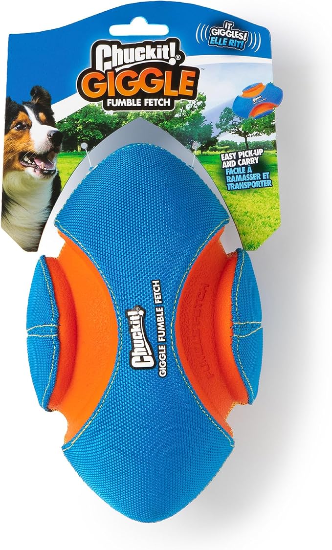 Chuckit! Giggle Fumble Fetch Ball Dog Toy 7.9", Makes Funny Giggle Sounds | Interactive, no batteries required, encourages active play for all breeds and sizes, keeps curious pups engaged every day