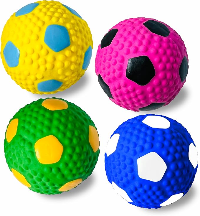 HOLYSTEED Squeaky Dog Toys for Medium Dogs, 2.6" Round Latex Soccer Balls | 2.6"x2.6"x2.4" Squeak Dog Ball 4pcs, Soft Bouncy Fetch Toys for Medium and Large Breeds Like Beagle, Samoyed, Husky, Labrador
