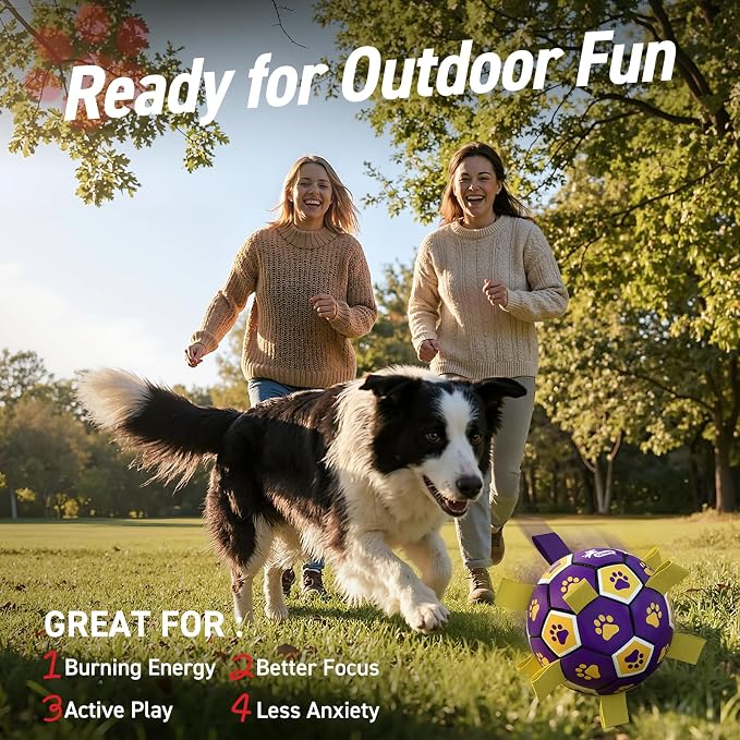 QDAN Dog Ropes Toys, Soccer Ball with Straps, Interactive Dog Toys for Tug of War, Dog Water Toy, Durable Balls for Medium Large Dogs（8 Inch） | 8 Inch Soccer Toy with Straps, Dog Tug Toy for Tug of War, Puppy Birthday Gifts, Training Herding Balls for ...