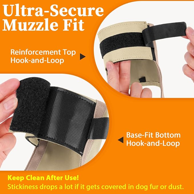 Adjustable Dog Muzzle, Fabric Medium Large Dog Muzzle Anti Biting | Soft & Sturdy, Prevents Fierce Barking Chewing, Grooming Walking Vet Visits Nail Care Use, Allows to Pant & Drink | Khaki, M