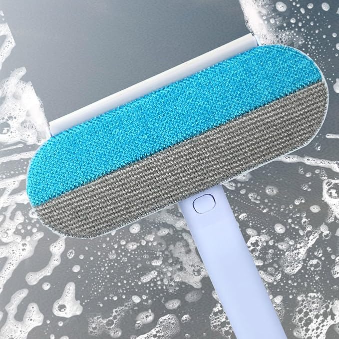 Pet Hair Removal Tool, Dog and Cat Hair Remover for Couch Carpet Furniture, 4 in 1 Multifunctional Pet Hairs Removal Broom, Cleaning Brush for Window Tile, Reusable Washable (Blue)