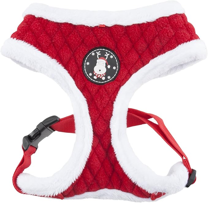 Puppia Blitzen Dog Harness Over-the-Head Warm Winter Christmas Holiday Harness Adjustable Chest for Small and Medium Dog, Red, Large