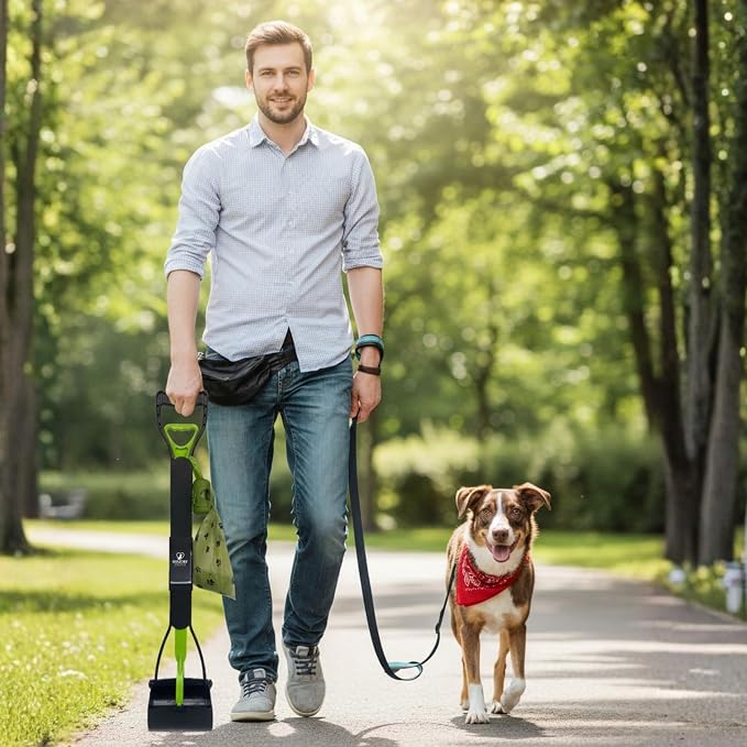 SHAZORY Pooper Scooper for Dogs & Cats – Long Handle, Heavy-Duty Design with Bag Dispenser, Poop Scooper for Large Dogs, Dog Poop Scoop for Yard, Portable for Pet Parents & Dog Walkers (32")