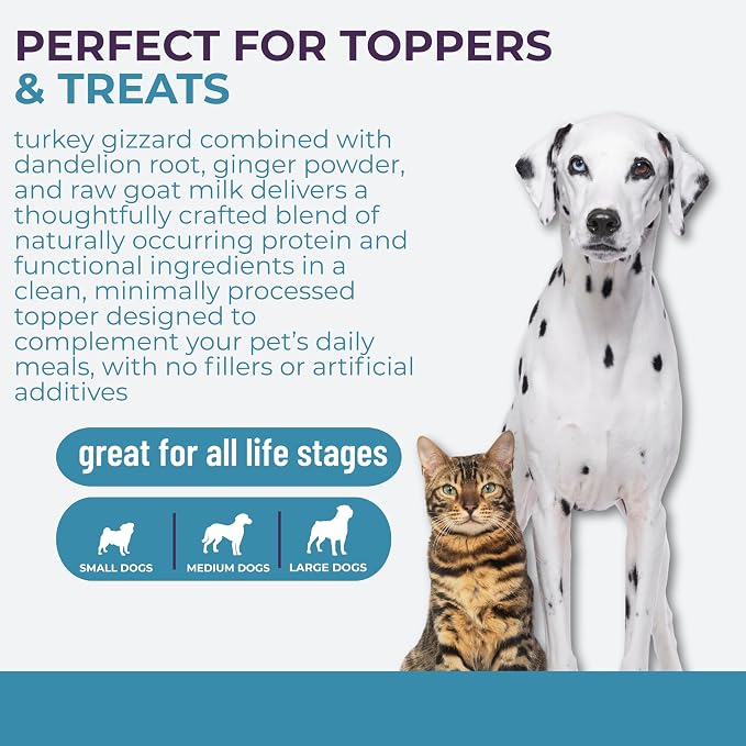 Momentum Carnivore Nutrition Freeze-Dried Gut Health Topper for Dogs & Cats – Turkey Gizzard, Raw Goat Milk, Ginger & Dandelion Root – 3 oz Bag