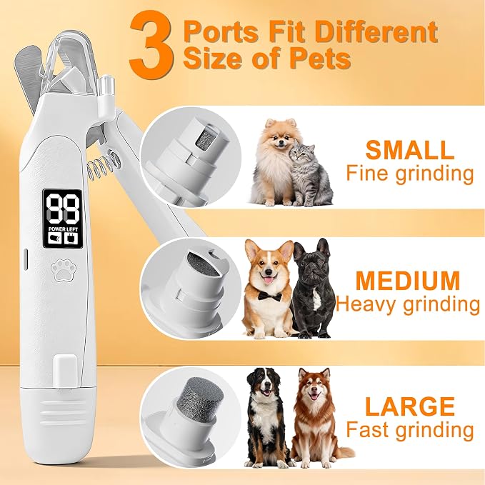 3-in-1 Pet Nail Clipper & Grinder with LED Lights, 2 Speed Modes