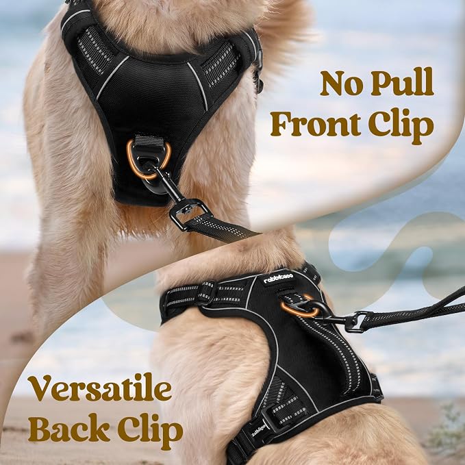 rabbitgoo Large Dog Harness, Easy Wear with 3 Buckles and Lift Handle | No Pull with Front Clip for Walking, Adjustable Soft Padded, Reflective, Easy Control, Black, X-Large