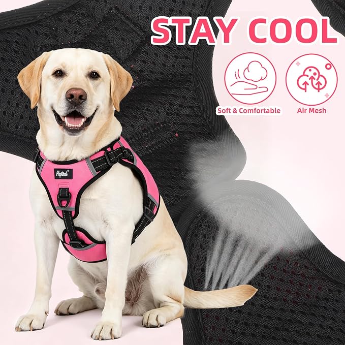 PUPTECK Dog Harness for Large Dogs, No Pull Step-in Pet Vest Harness, Adjustable Soft Padded Reflective Safe Night Walking, No Choke Easy On & Off, Fuchsia L