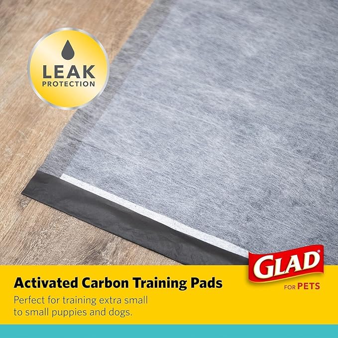 Glad for Pets Black Charcoal Puppy Pads, 120 Count, 17.5 x 23.5 Inch, Charcoal Odor Neutralizing, Super Absorbent, Leak-Resistant Edges, Pheromone Attractant, Disposable - 2 Pack